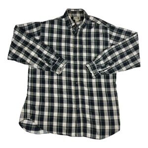 L.L.Bean Mens L Tall Flannel Shirt Blue Green Plaid Cotton EUC